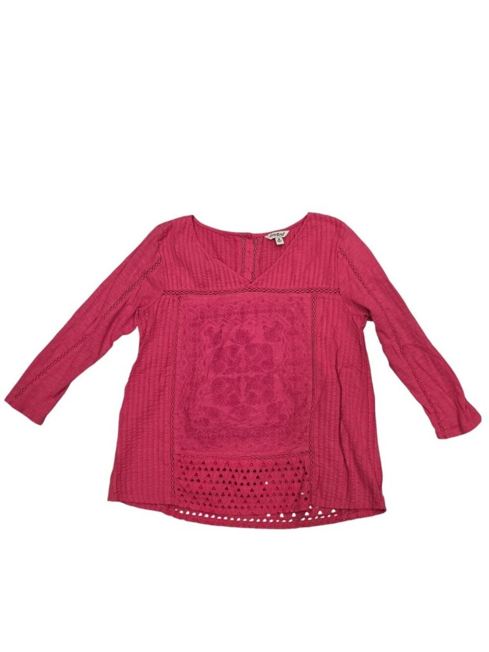 Lucky Brand Red Boho Embroidered 3/4 Sleeve Tunic Top M fall